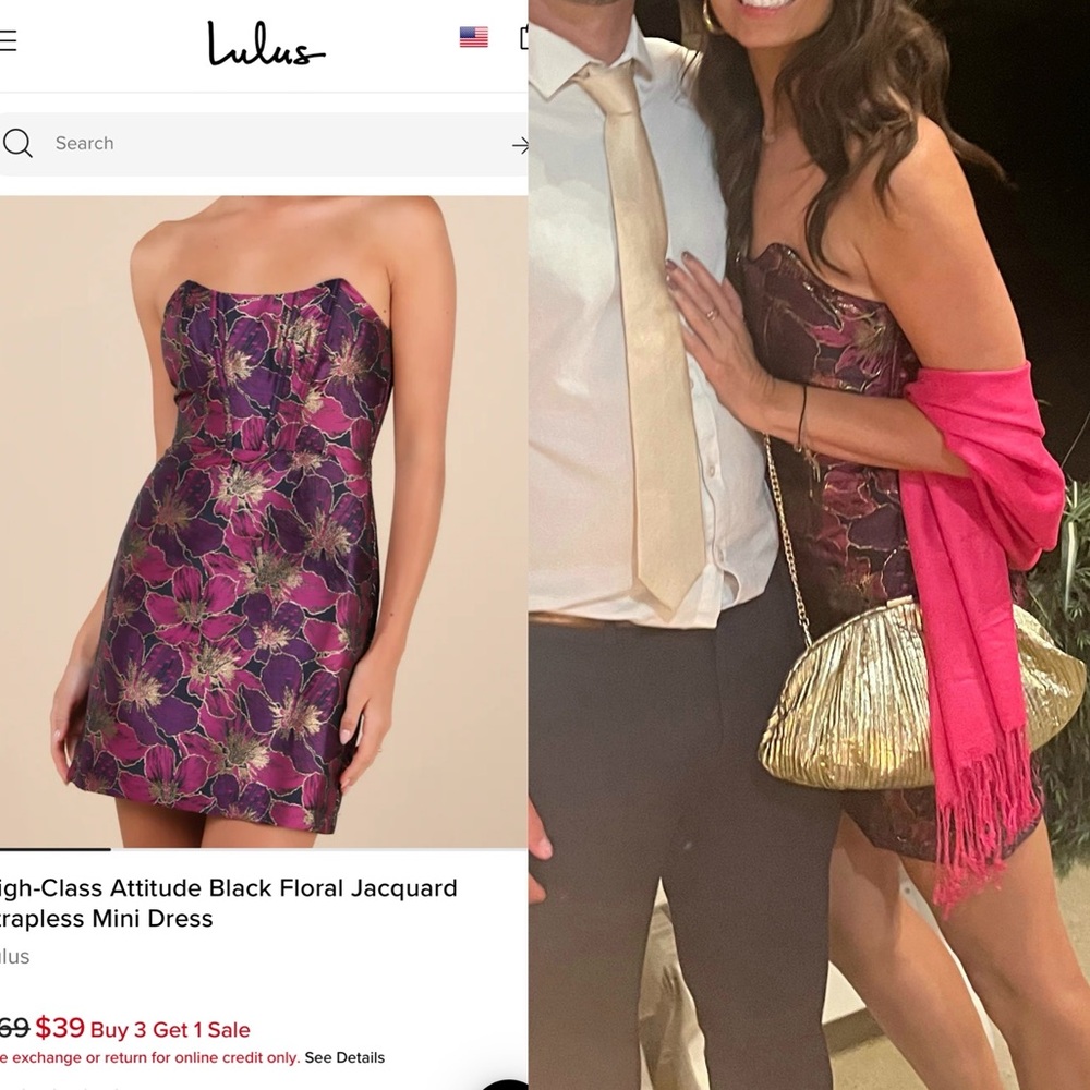 High-Class Attitude Black Floral Jacquard Strapless Mini Dress